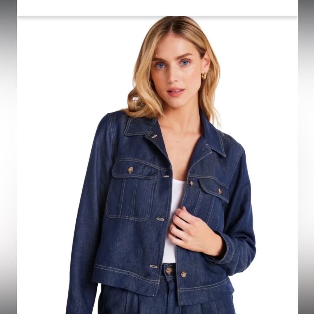 Bella Dahl Flap Pocket Utility Jacket in dark denim